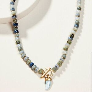 stella & dot ~ modern bohemian beaded necklace ~ gray multi color pendant grey